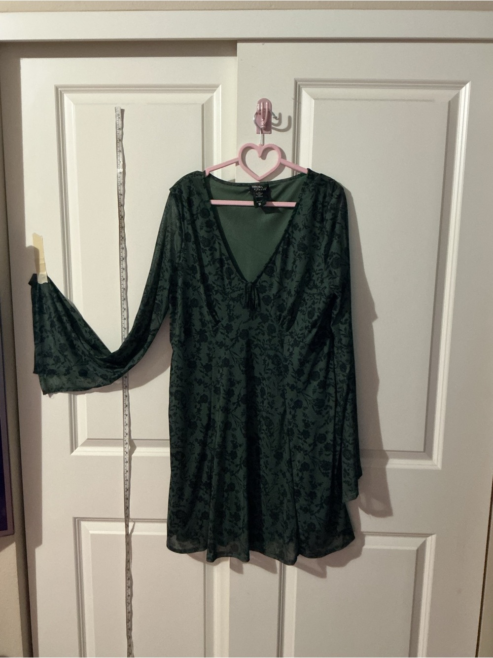Deep Green Floral Mini Dress with V-Neck